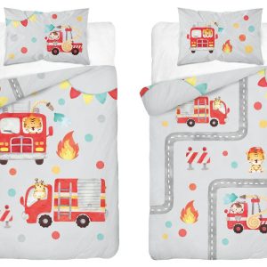 Pościel bambusowa dziecięca 90×120 szara ze strażą pożarną – Baby Bamboo 959192 Pościel bambusowa dziecięca 90×120 szara ze strażą pożarną – Baby Bamboo 959192