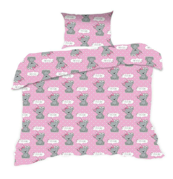 Pościel bawełniana 100x135 misie różowa szara Kids 24 z poszewką 40x60 1066052