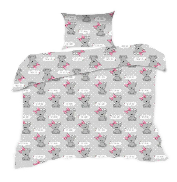 Pościel bawełniana 100x135 misie szara różowa Kids 24 z poszewką 40x60 1066044