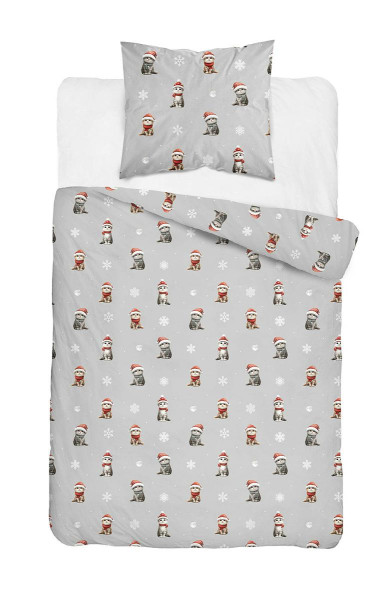 Pościel bawełniana 140x200 szara koty Mikołaj DreamKids 1065727