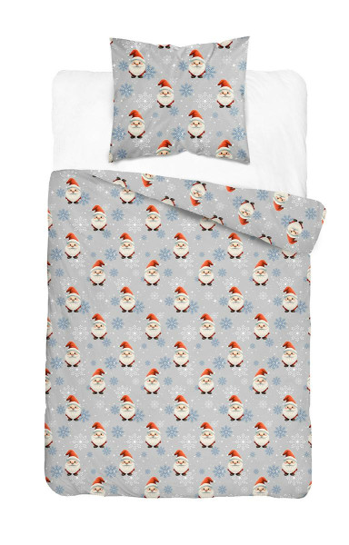 Pościel bawełniana 160x200 szara Mikołaj śnieżynki DreamKids 1065754
