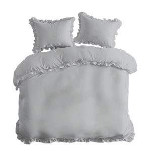 Pościel bawełniana 220×200 srebrna jednobarwna z falbanką Pure 23 1065762 Pościel bawełniana 220×200 srebrna jednobarwna z falbanką Pure 23 1065762