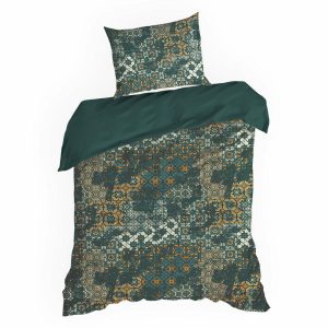 Pościel bawełniana SPRING 140×200 poszewka 70×80 zielono złota wiktoriańska 1032089