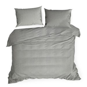 Pościel bawełniana w paski CETNO 220X200 + 70×80*2 szara 1008360