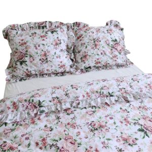 Pościel bawełniana z falbanką – retro kwiaty [Rozmiar: 140/200 i 70/80] 834479