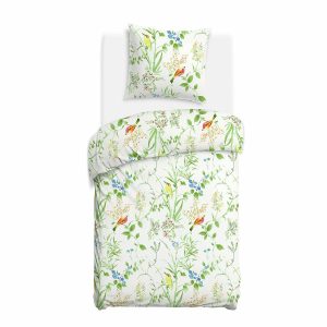 Pościel CottonLove biała zielone gałązki ptaki 140×200 + 1 poszewka 969741 Pościel CottonLove biała zielone gałązki ptaki 140×200 + 1 poszewka 969741