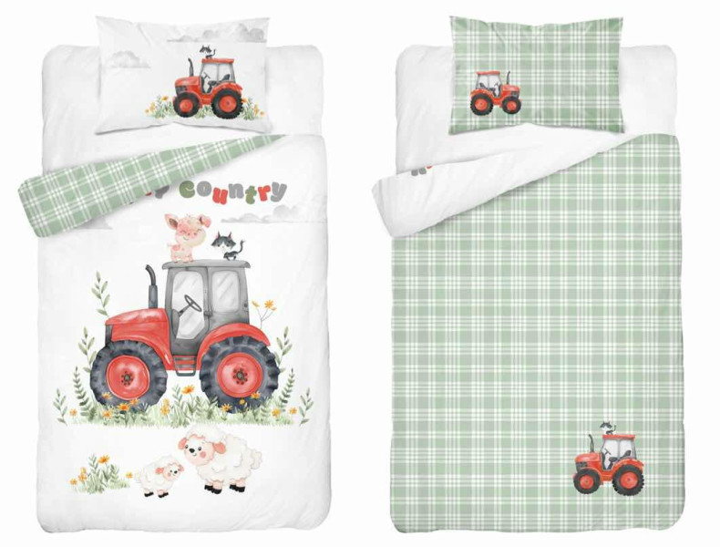 Pościel dziecięca 100x135 - 5519 B - traktor zielona krata - Sweet Dreams 961763