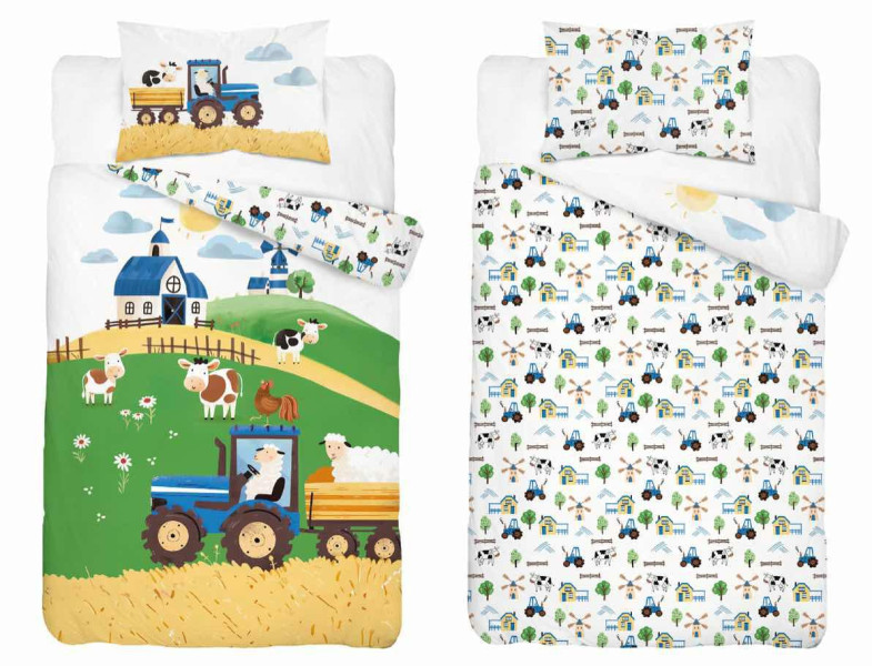 Pościel dziecięca 90x120 farma niebieski traktor – 5513 B - Mayamoo 961780