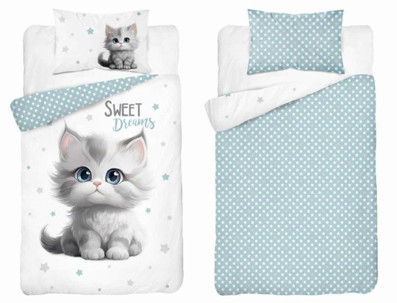 Pościel dziecięca 90x120 kotek błękitne gwiazdki – 5518 A - Mayamoo 961812