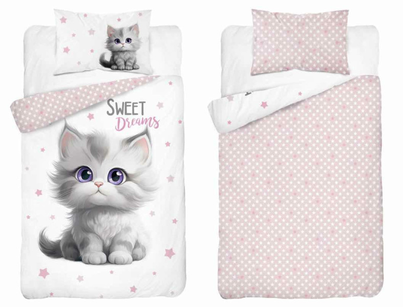 Pościel dziecięca 90x120 kotek różowe gwiazdki – 5518 B - Mayamoo 961706