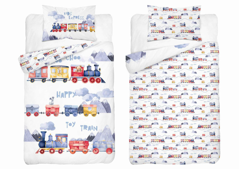 Pościel dziecięca 90x120 pociągi kolorowe Happy Train – 5507 A - Mayamoo 961708