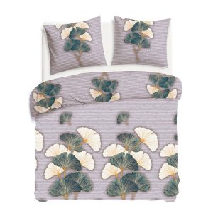 Pościel flanelowa 160×200 31510/2 beżowa zielona liście miłorzębu Flanelove 969749 Pościel flanelowa 160×200 31510/2 beżowa zielona liście miłorzębu Flanelove 969749