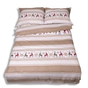 Pościel flanelowa 160×200 beżowa biała świąteczna renifery Matex 774273 Pościel flanelowa 160×200 beżowa biała świąteczna renifery Matex 774273