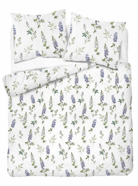 Pościel flanelowa 160x200 biała w błękitny łubin - Pastel Flowers - 5628 B 961789