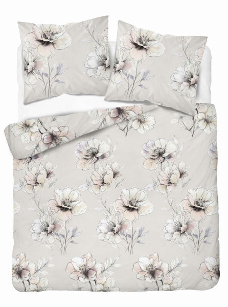 Pościel flanelowa 220x200 jasnoszara w kwiaty pastelowe - Pastel Flowers 1065731