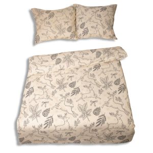 Pościel flanelowa 220×200 kremowa czarna liście renifery świąteczna Matex 774258 Pościel flanelowa 220×200 kremowa czarna liście renifery świąteczna Matex 774258