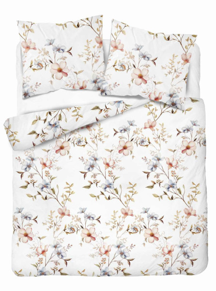 Pościel flanelowa 220x200 Pastel Flowers – morelowo-niebieskie kwiaty 961753