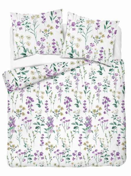 Pościel flanelowa 220x200 Pastel Flowers – polne kwiaty fioletowo-żółte 961744