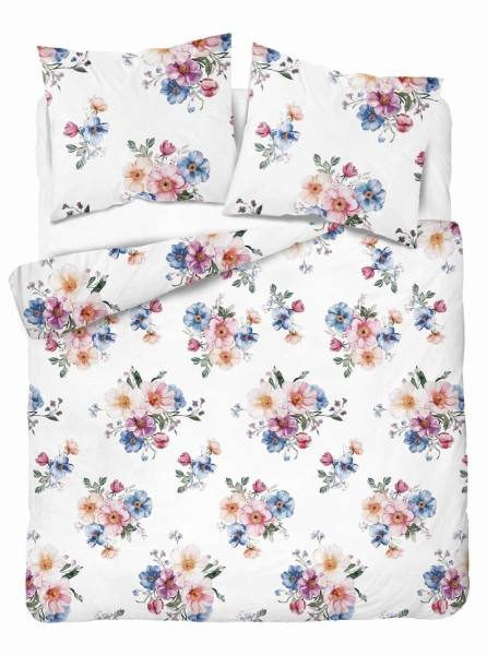 Pościel flanelowa 220x200 Pastel Flowers – turkusowo-fioletowe bukiety 961740