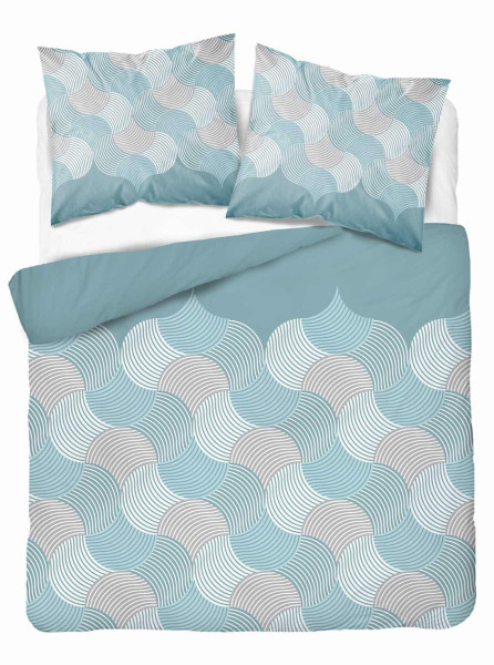 Pościel flanelowa 220x200 Pastel Flowers – turkusowo-szare fale 961710