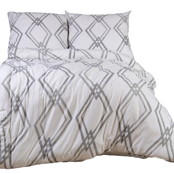 Pościel jersey 160x200 Geometria biała szara JERSEYLOVE 763134