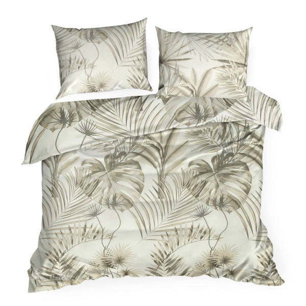 Pościel Nina 160x200 + 70x80 beżowo‑zielona w liście bawełna 992471