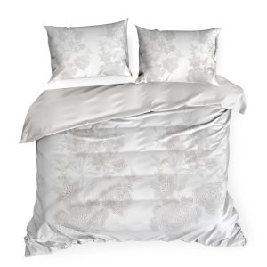 Pościel Premium 220×200 + 70×80 biała satyna w kwiatowy wzór 992454 Pościel Premium 220×200 + 70×80 biała satyna w kwiatowy wzór 992454