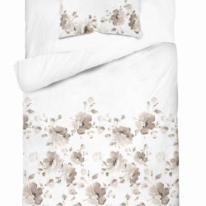 Pościel satynowa 140×200 Beżowa brązowy kwiaty Home Satin 763852