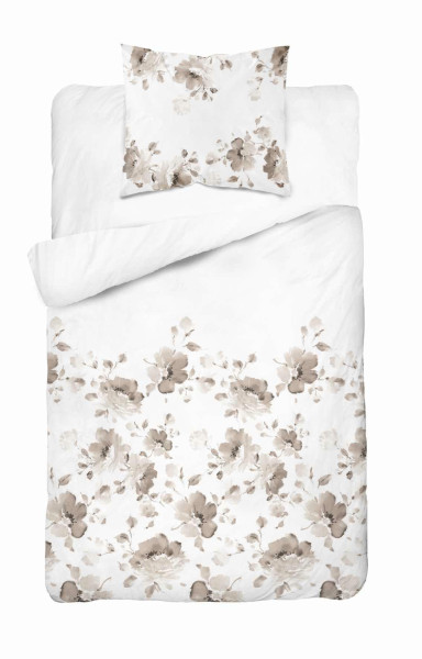 Pościel satynowa 140x200 Beżowa brązowy kwiaty Home Satin 763852