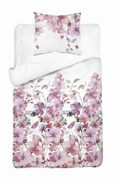 Pościel satynowa 140x200 Biała w pastelowe kwiaty 100% bawełna - Home Satin 763999