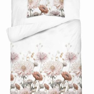 Pościel satynowa 140×200 Biała w pudrowe kwiaty 100% bawełna – Home Satin 764026
