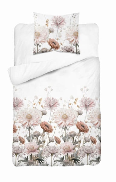 Pościel satynowa 140x200 Biała w pudrowe kwiaty 100% bawełna - Home Satin 764026