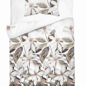 Pościel satynowa 140×200 Biała z liśćmi i kwiatami – Home Satin 763979 Pościel satynowa 140×200 Biała z liśćmi i kwiatami – Home Satin 763979
