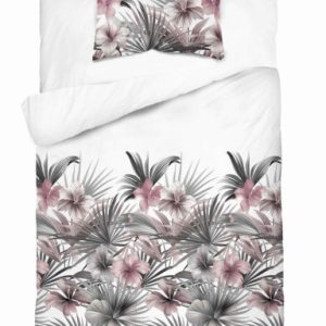 Pościel satynowa 140×200 Biała z liśćmi palmowymi – Home Satin 764025 Pościel satynowa 140×200 Biała z liśćmi palmowymi – Home Satin 764025