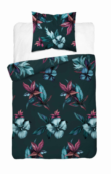Pościel satynowa 140x200 ciemna zielona kwiaty Home Satin 763844