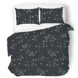 Pościel satynowa 140×200 czarna biała gwiazdozbiór zodiak 98074 Pościel satynowa 140×200 czarna biała gwiazdozbiór zodiak 98074