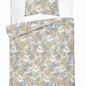 Pościel satynowa 140×200 kremowa w białe i niebieskie kwiaty Satin Stories 764173 Pościel satynowa 140×200 kremowa w białe i niebieskie kwiaty Satin Stories 764173