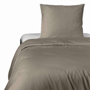 Pościel satynowa 140×200 taupe z lamówką z poszewką 70×80 Mako Satin 764213