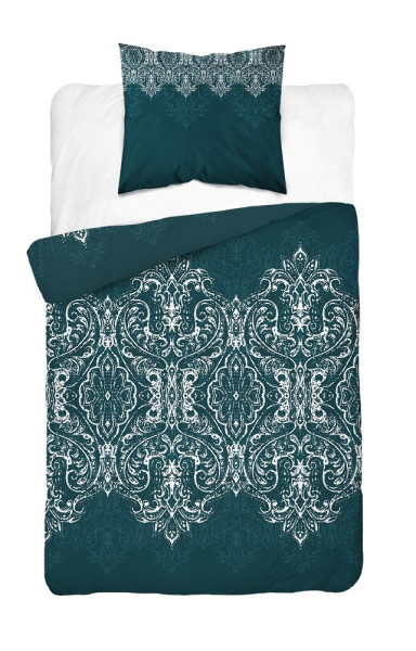 Pościel satynowa 140x200 turkusowa ciemna glamour ornamenty 98043