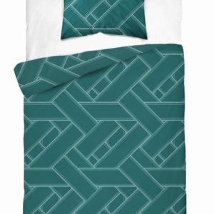 Pościel satynowa 140×200 turkusowa geometria z poszewką Home Satin 764156