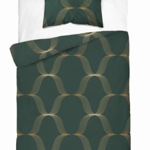 Pościel satynowa 140×200 zielona butelkowa złota ornament Home Satin 765316