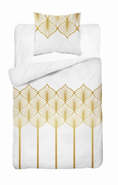 Pościel satynowa 140x200 Złota geometria na białym tłe Home Satin 765298