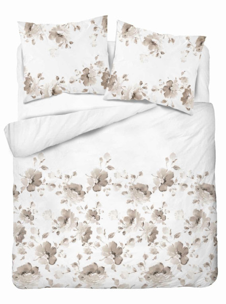 Pościel satynowa 160x200 Beżowa brązowa kwiaty Home Satin 765355