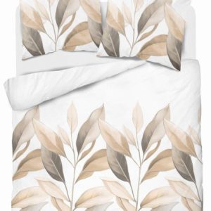 Pościel satynowa 160×200 biała beżowe liście – 5057 B – Home Elegance 963794
