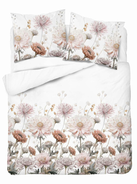 Pościel satynowa 160x200 Biała w pudrowe kwiaty Home Satin 765478