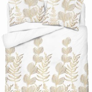 Pościel satynowa 160×200 Biała w złoto-beżowe liście Home Satin 765305 Pościel satynowa 160×200 Biała w złoto-beżowe liście Home Satin 765305