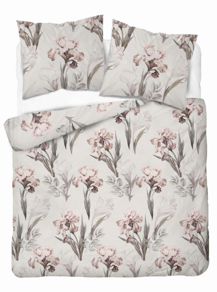 Pościel satynowa 160x200 kremowa ciemna szara kwiaty Home Satin 765484
