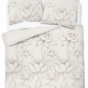 Pościel satynowa 160×200 kremowa kwiat lotosu – 5543 A – Home Elegance 963759