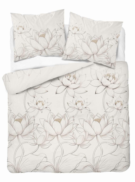 Pościel satynowa 160x200 kremowa kwiat lotosu – 5543 A – Home Elegance 963759