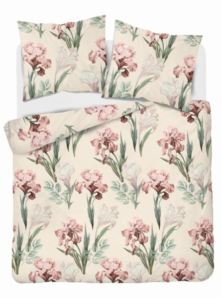 Pościel satynowa 160x200 kremowa różowa zielona kwiaty Home Satin 765336